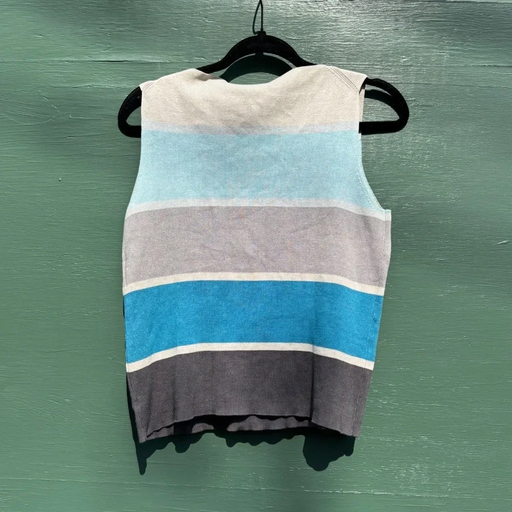 Limited Womens Silk Blend Striped Sleeveless‎ 90s Y2K Boatneck Top Blue L